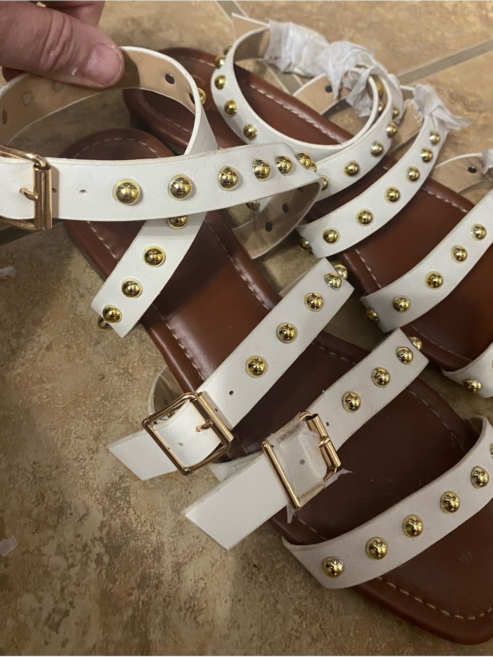 White Studded Ankle-Strap Sandals - Women
